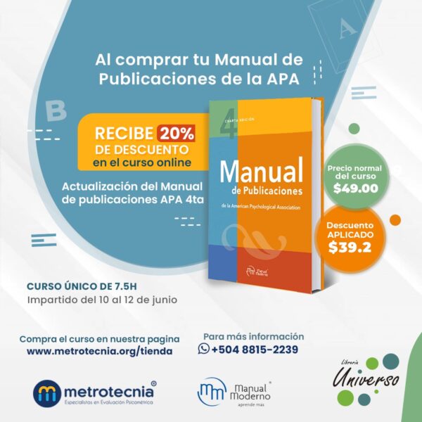 Curso online de actualización del Manual de Publicaciones APA + Manual de de Publicaciones APA 4ta edición (impreso)